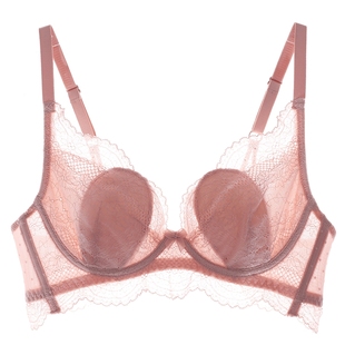 依曼丽法式蕾丝性感纯欲文胸薄款透气大码 大胸显小收副乳内衣女