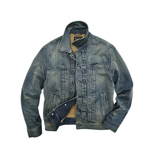 西里布咔叽复古3D立体波纹坑条牛仔夹克外套男重磅水洗做旧非rrl