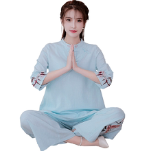 佛系复古棉麻茶服禅意禅服套装汉服1