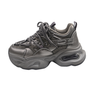 超火厚底加绒老爹鞋女小个子增高2025新款爆款秋冬灰色运动休闲鞋