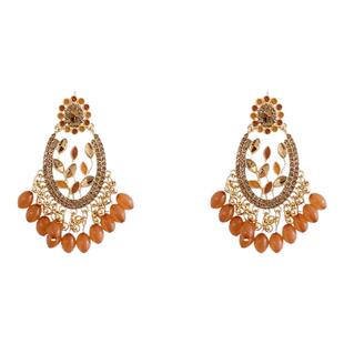 异域风情民族风耳环女复古小众独特夸张流苏耳坠镂空花叶橘色耳饰