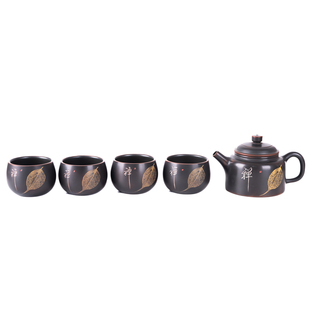 钦州坭兴陶禅叶德钟壶纯手工泡茶壶紫陶功夫茶具1壶4杯套装送礼
