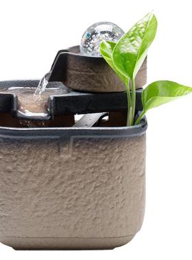 循环茶几陶瓷欧式风喷泉流水摆件