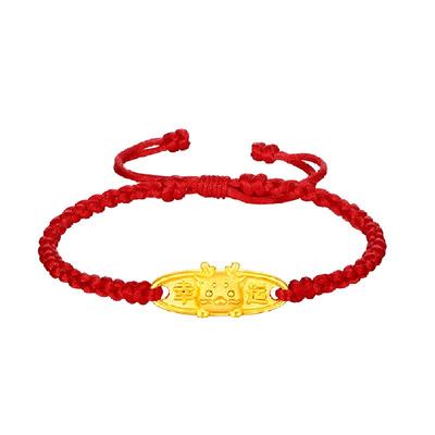 梦金园小金龙头足金红绳手链