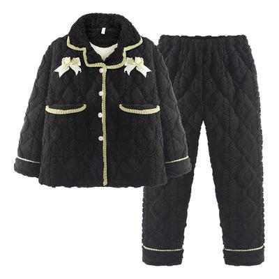 原创赫本提花夹棉睡衣女珊瑚绒