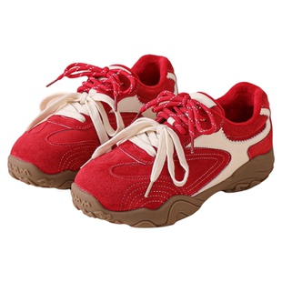 星期六厚底芭蕾德训鞋女款2025新款冬季红色加绒阿甘休闲鞋运动鞋