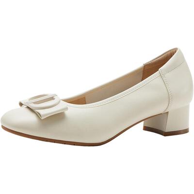 Bata浅口单鞋女2026春季商场新款优雅简约风粗跟羊皮单鞋ABU36AQ6