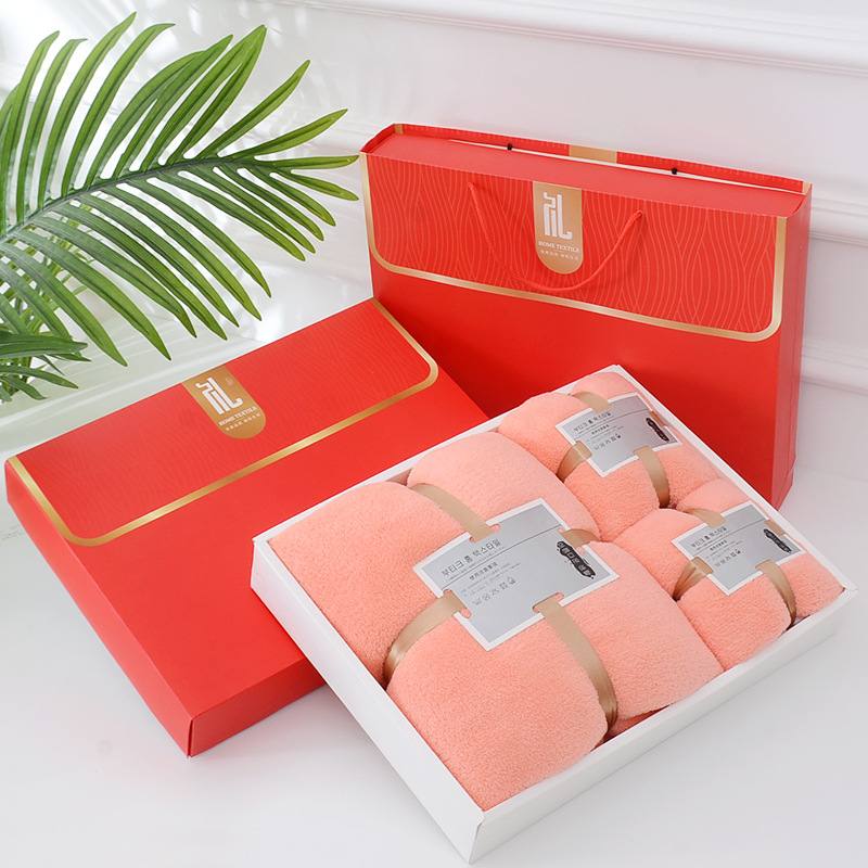珊瑚绒毛巾浴巾套装礼盒装活动礼品送礼毛巾宣传伴三件套结婚手礼