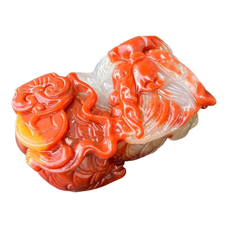 云南纯天然黄龙玉龙头貔貅三彩巧颈饰