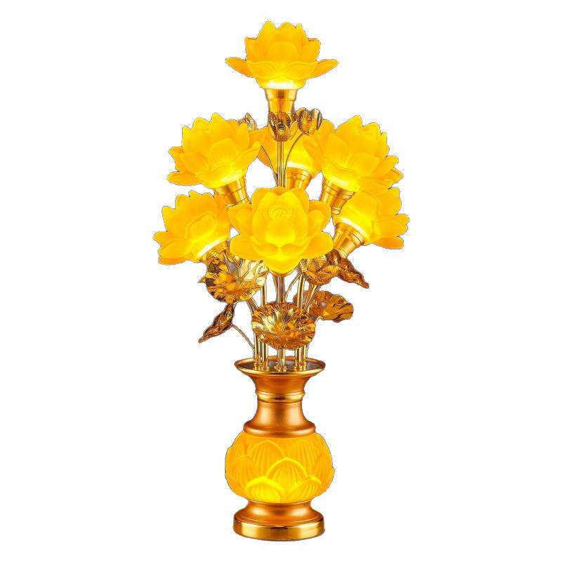 新款七彩莲花灯供佛长明灯led佛前观音供灯家用佛堂插电琉璃佛灯