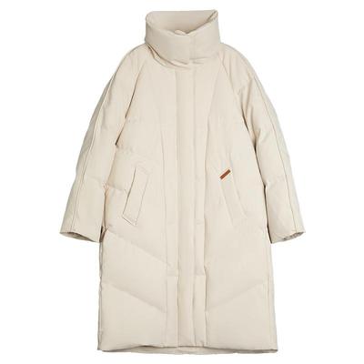 ELLE米白中长款立领鹅绒羽绒服