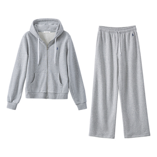 YANGLE_抓绒连帽卫衣女2025秋冬老钱风松弛感休闲卫裤套装