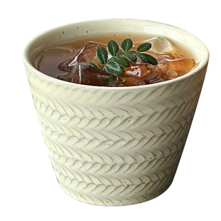 复古浮雕麦穗粗陶咖啡杯日式窑变釉猪口杯高颜值拿铁拉花杯茶杯子