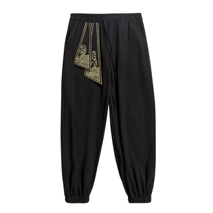 K叔 男士中国风刺绣裤子棉麻透气潮胖个性大码九分裤休闲哈伦裤子