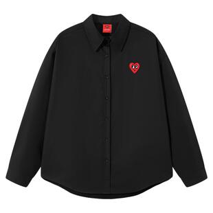 查尔斯桃心 秋季长袖男翻领白色衬衫外套运动潮流百搭情侣休闲