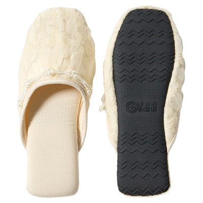 乐丽居软底法式蕾丝静音四季棉拖