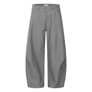 辣到中暑美式高街简约百搭弯刀西裤廓形宽松褶皱阔腿垂感休闲裤潮