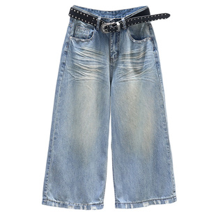 2026春夏几高腰8分牛仔裤女宽松显瘦无弹阔腿裤休闲百搭直筒裤子