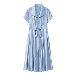 【理想爱人】日常通勤连衣裙女宽松复古翻领衬衫裙收腰长款长裙子