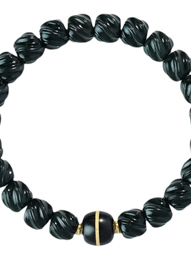 许多福 黑武士 天然青海和田玉黑青扭珠手串乌木隼卯高级男士手串