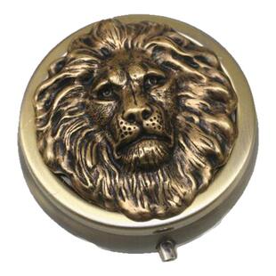 美国代购Lion◇手作复古小号圆形狮子动物星座青铜饰品盒收纳药盒