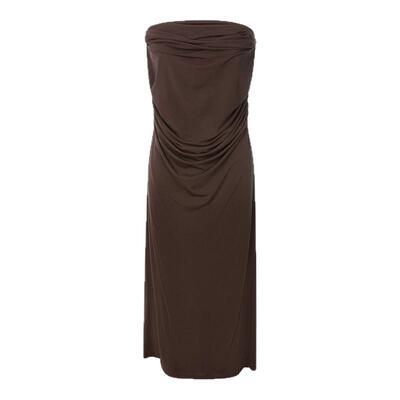 Paris Georgia 春季新款女士莫代尔褶皱设计一字肩连衣裙