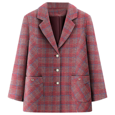 春季新款妈妈装格子西装外套