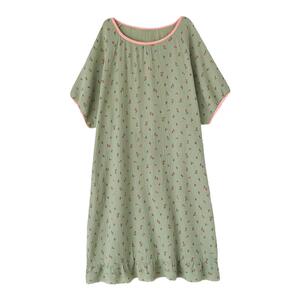纯棉纱布夏季甜美圆领大码睡裙女