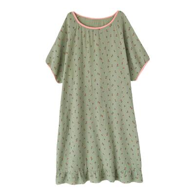 纯棉纱布夏季甜美圆领大码睡裙女