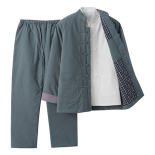 中老年唐装棉衣男冬季加厚外套爸爸冬装棉袄中式服装棉麻棉服套装