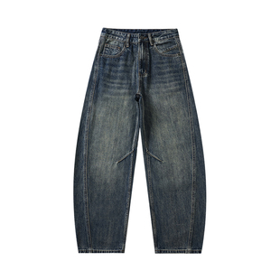 美式复古直筒牛仔裤男款春秋超帅窄版弯刀裤高腰宽松垂感阔腿长裤