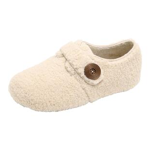 高级感内增高白色外穿毛毛鞋女2026新款冬季圆头平底加绒玛丽珍鞋