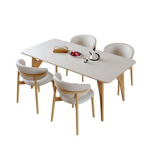 DDC现代简约进口橡木岩板长餐桌客厅家用高级感全托实木板餐桌椅