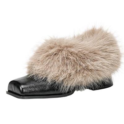 EBLAN/伊伴复古方头高跟毛毛鞋女