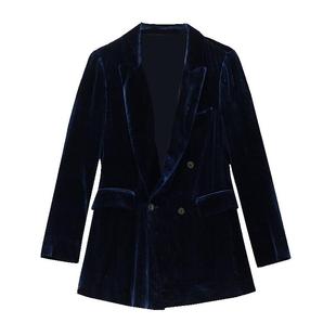 真丝丝绒西装外套女士2025秋冬新款收腰显瘦通勤职业西服上衣套装
