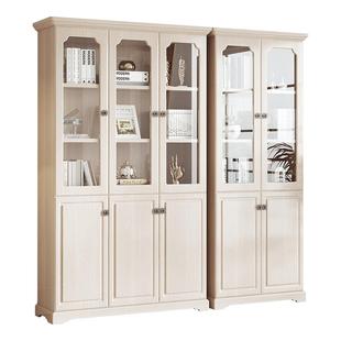 全友家居美式带玻璃门书柜储物柜一体置物书架家用书房落地书橱