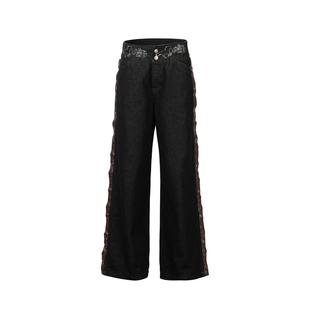 APRIORITY先验 失落的马 拔白印花侧缝拼接做旧黑色原牛牛仔裤