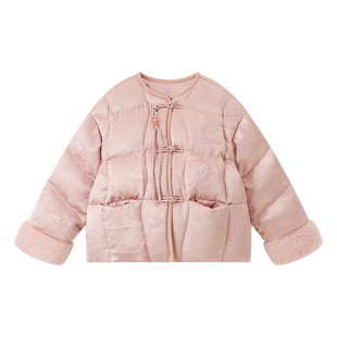 布丁哈鲁冬装女童洋气上衣2026秋冬新款儿童甜美新中式圆领棉服