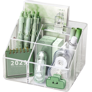 高透耐摔~亚克力透明笔筒大容量超大学生桌面收纳盒儿童男孩女孩书桌笔桶高颜值简约轻奢高级感办公室装笔架