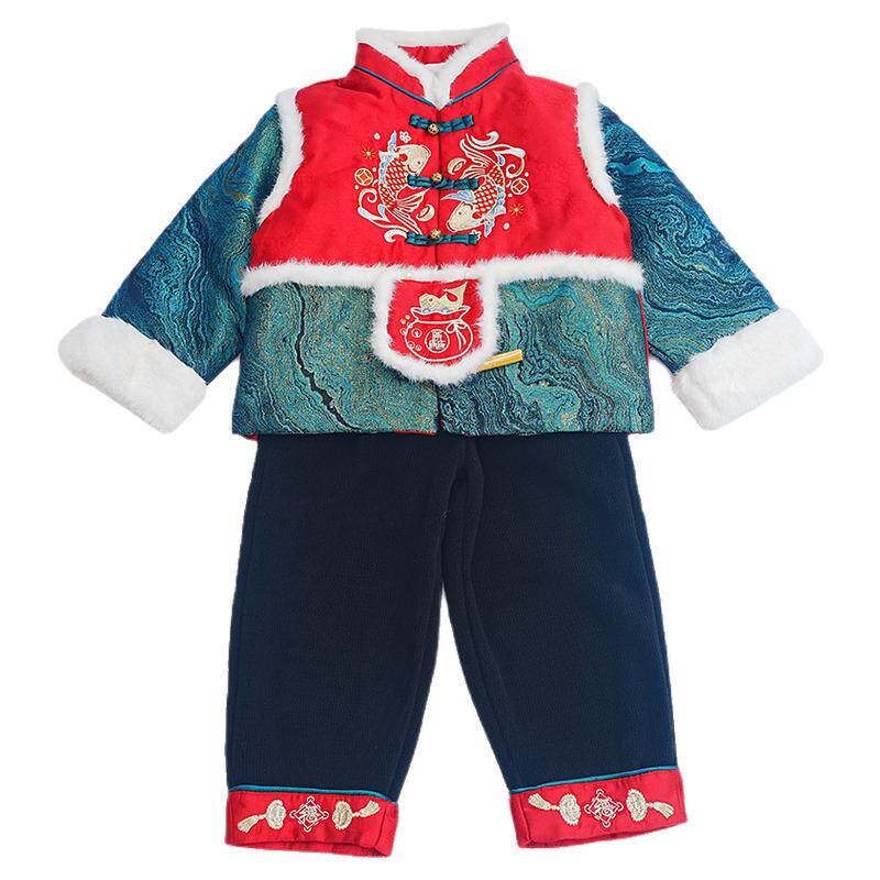 YUAN/厵男童加绒唐装古风两件套