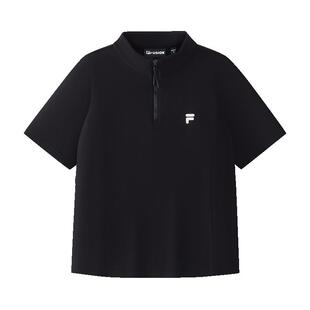 FILA FUSION斐乐潮牌针织短袖衫26秋季新款女子简约半拉链修身T恤