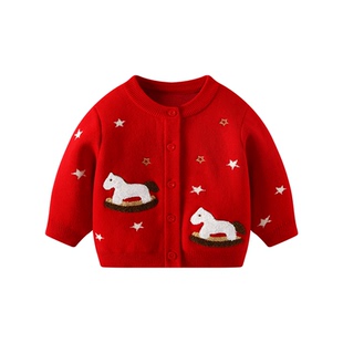 男宝宝拜年毛衣套装冬装男童上衣红色喜庆马年过年服婴儿秋冬衣服