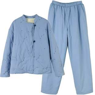 朵朵可可秋冬季新款夹棉睡衣女纯棉刺绣加绒加厚保暖家居服套装