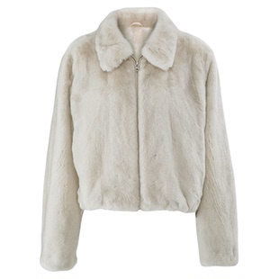 Orchel/欧榭丽轻奢小个子千金丹麦水貂貂毛短外套女翻领拉链短款