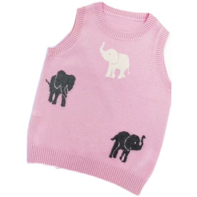 纯山羊绒儿童羊绒衫圆领卡通针织衫背心套头衫长袖毛衣男孩女孩