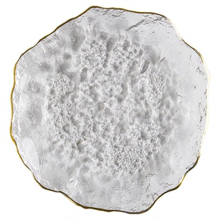 渐变蓝色玻璃平盘子家用点心碟子水果盘圆形甜品托盘餐具料理寿司