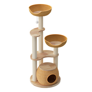 Petpeace实木藤编猫窝猫爬架子猫树一体小型剑麻多猫小户型不占地