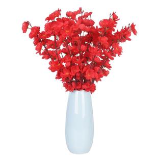 仿真桃花枝多叉桃花枝桃花绢布假花绢花客厅酒店阳台落地装饰花枝