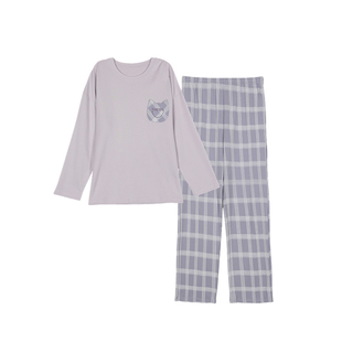 初子尼春秋睡衣女2025新款宽松长袖圆领纯棉在带胸垫可外穿家居服