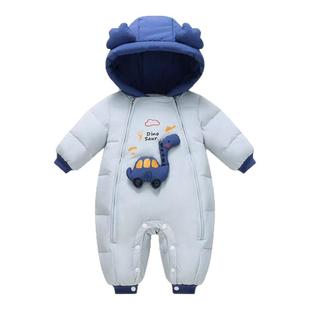 新生婴儿羽绒服连体衣冬季保暖外出小月龄男宝宝冬季加厚拜年衣服